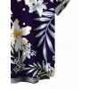 Vacation Couple Outfit Flower Leaf Print Ruched Dress and Shirt Set - Bleu de Minuit S | US 4
