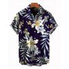 Vacation Couple Outfit Flower Leaf Print Ruched Dress and Shirt Set - Bleu de Minuit S | US 4