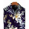 Vacation Couple Outfit Flower Leaf Print Ruched Dress and Shirt Set - Bleu de Minuit S | US 4