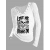 Gothic Top Textured Skull Slogan Print Grommet Long Sleeve Top - Blanc M | US 6