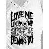 Gothic Top Textured Skull Slogan Print Grommet Long Sleeve Top - Blanc M | US 6