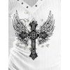 Gothic Top Cross Wings Butterfly Print Textured Grommet Long Sleeve Top - Blanc L | US 8-10