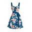Robe de vacances imprimée de lys et de feuilles, avec ceinture froncée - Paon Bleu S | US 4