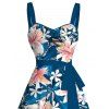 Robe de vacances imprimée de lys et de feuilles, avec ceinture froncée - Paon Bleu S | US 4
