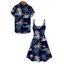 Vacation Couple Outfit Coconut Tree Print Spaghetti Strap Dress and Shirt Set - Bleu de Minuit S | US 4