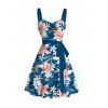 Vacation Couple Outfit Lily Floral Leaf Print Belt Dress and Shirt Set - Paon Bleu S | US 4