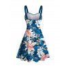 Vacation Couple Outfit Lily Floral Leaf Print Belt Dress and Shirt Set - Paon Bleu S | US 4