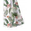 Robe de vacances midi à imprimé feuilles et fleurs, décolleté cache-cœur en V et ceinture - Blanc S | US 4