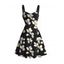 Robe de vacances mini froncée à imprimé pétales de fleurs - Noir S | US 4