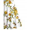 Robe de vacances mini froncée à imprimé floral et feuilles - Blanc S | US 4