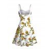 Robe de vacances mini froncée à imprimé floral et feuilles - Blanc S | US 4