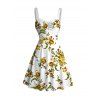 Robe de vacances mini froncée à imprimé floral et feuilles - Blanc S | US 4