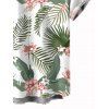 Chemise de vacances pour homme, imprimé feuilles et fleurs, à boutons - Blanc 5XL