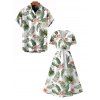 Vacation Couple Outfit Leaf Flower Print Surplice Belt Dress and Shirt Set - Blanc S | US 4