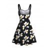 Vacation Couple Outfit Flower Petal Print Ruched Dress and Shirt Set - Noir S | US 4