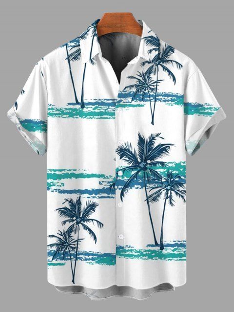 Chemise de plage pour homme, imprimée cocotier, à boutons, idéale pour les vacances.