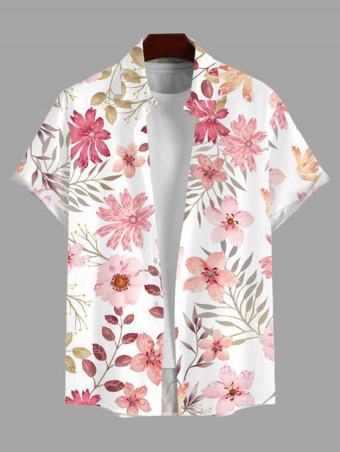 Chemise de vacances pour homme, imprimé floral de fleurs de pêcher, chemise boutonnée