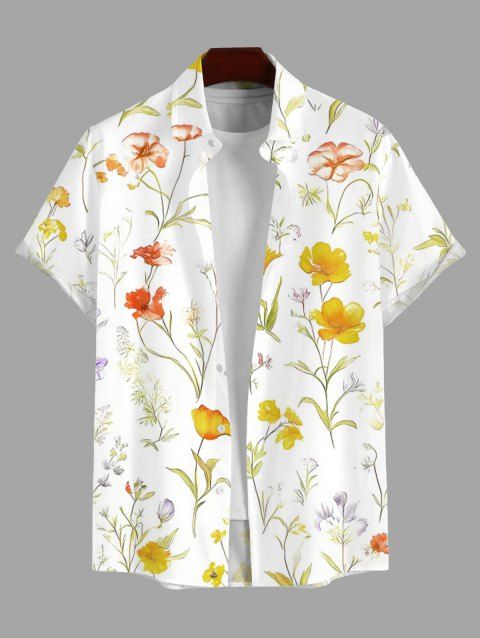 Chemise de vacances pour homme, imprimé floral et feuilles, à boutons