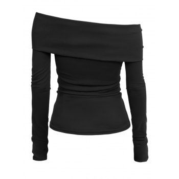 Solid Color Foldover Top Skew Neck Lace Up Cinched Top