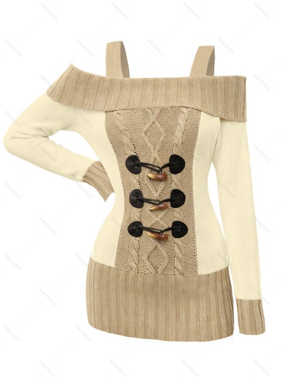 Winter Outfit Colorblock Cold Shoulder Sweater and Leggings Boots Set - Bronze S | US 4