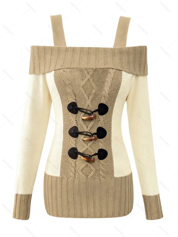 Winter Outfit Colorblock Cold Shoulder Sweater and Leggings Boots Set - Bronze S | US 4