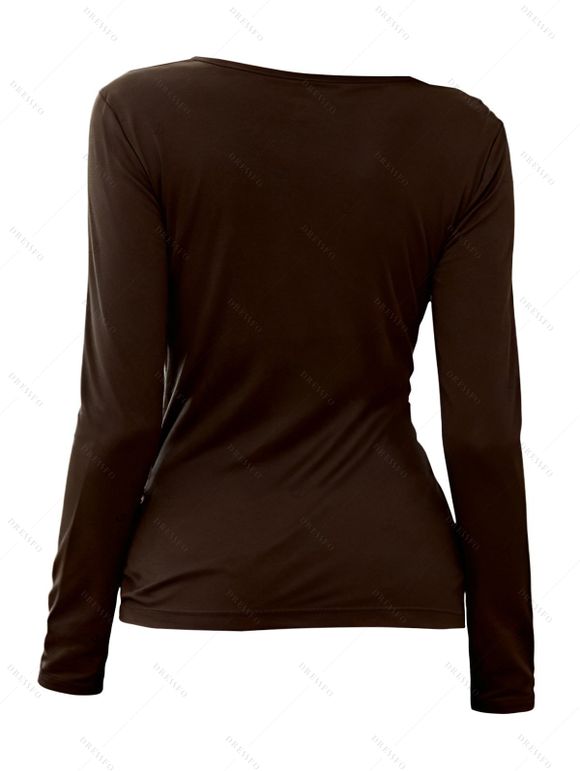 Haut uni à décolleté plongeant et à boucle cache-cœur, manches longues - Café profond M | US 6