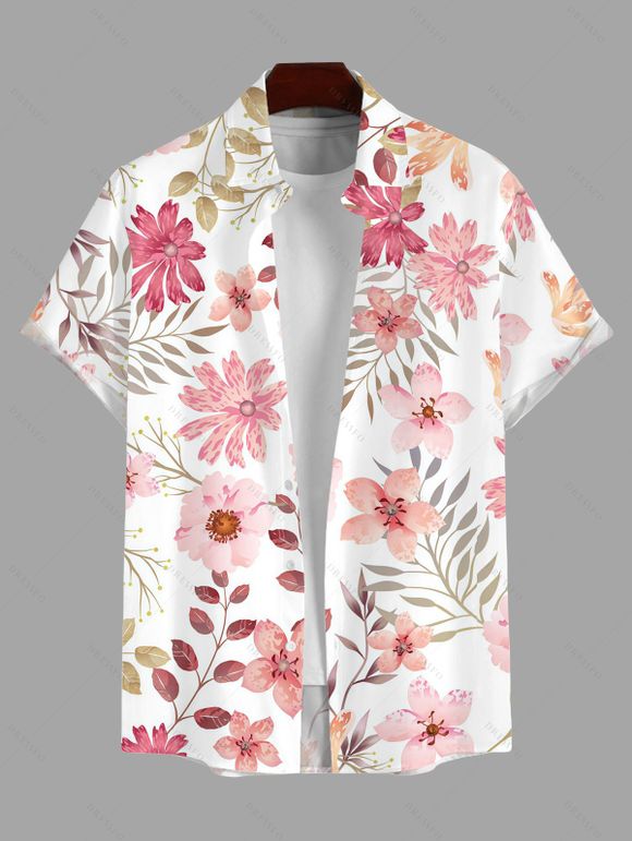 Chemise de vacances pour homme, imprimé floral de fleurs de pêcher, chemise boutonnée - Rose 5XL