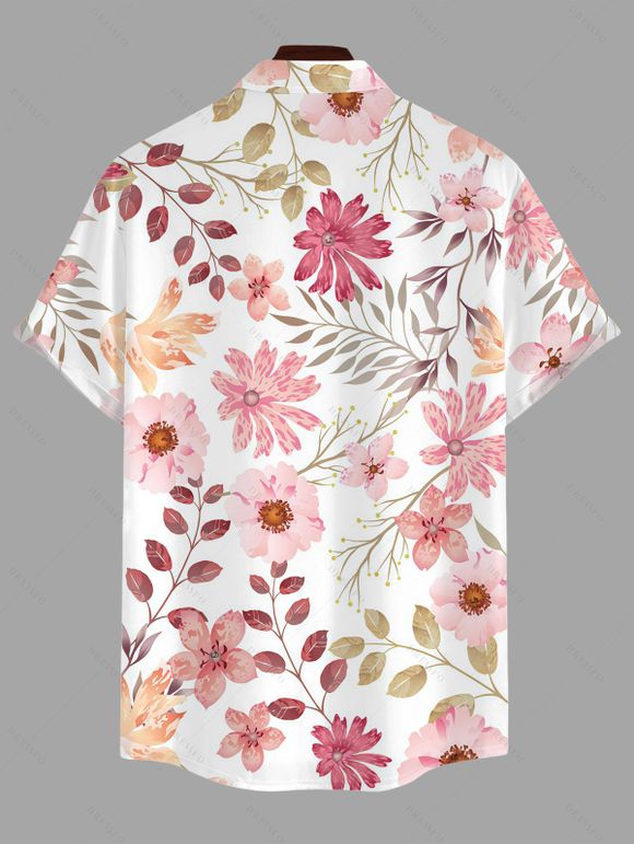 Chemise de vacances pour homme, imprimé floral de fleurs de pêcher, chemise boutonnée - Rose 5XL