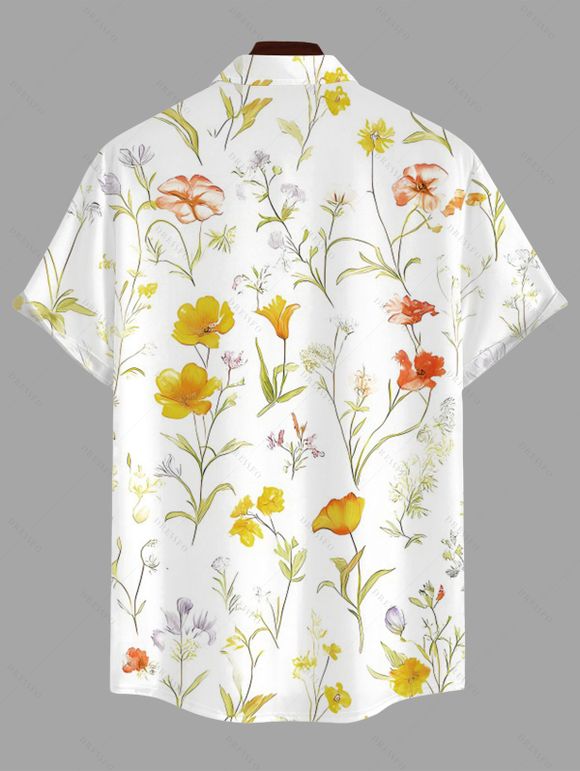 Chemise de vacances pour homme, imprimé floral et feuilles, à boutons - Jaune 5XL