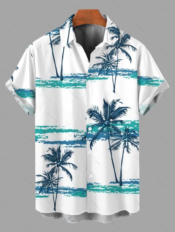 Beach Couple Outfit Coconut Tree Print Colorblock Belt Dress and Shirt Set - Paon Bleu S | US 4