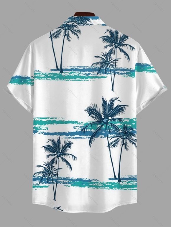 Chemise de plage pour homme, imprimée cocotier, à boutons, idéale pour les vacances. - Turquoise Foncée M