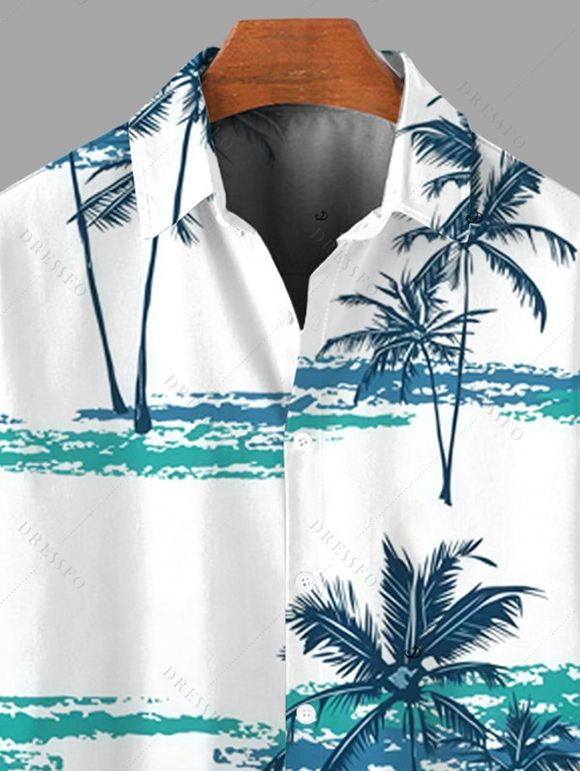 Chemise de plage pour homme, imprimée cocotier, à boutons, idéale pour les vacances. - Turquoise Foncée M