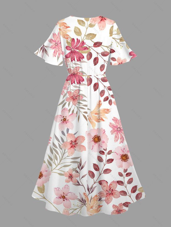 Robe de vacances à imprimé floral et feuilles de pêcher, fendue - Rose XXL | US 14