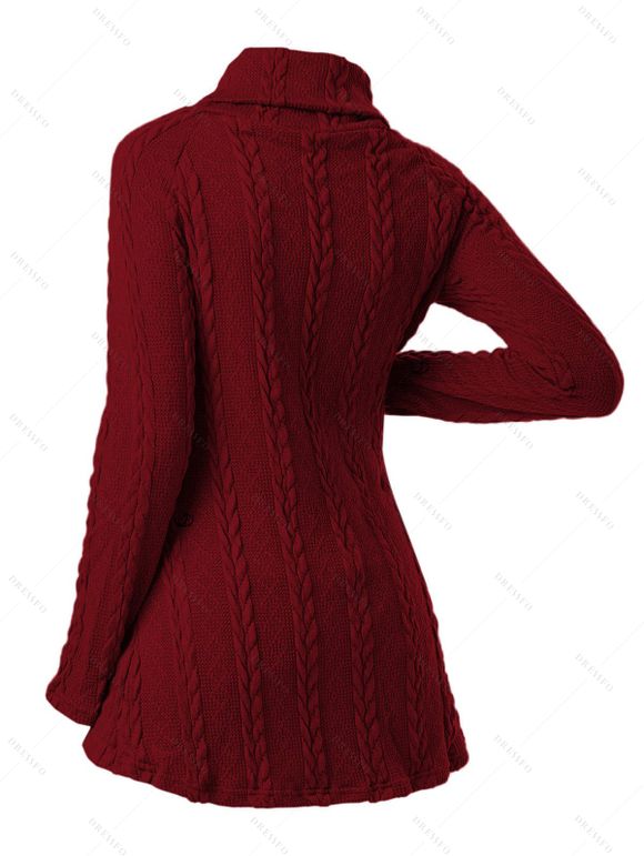 Winter Outfit Turtleneck Cable Knit Sweater Fleece-Lined Leggings and Boots Set - Rouge Vineux S | US 4