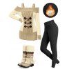 Winter Outfit Colorblock Cold Shoulder Sweater and Leggings Boots Set - Bronze S | US 4