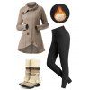 Winter Outfit Turtleneck Cable Knit Sweater Fleece-Lined Leggings and Boots Set - Brun S | US 4