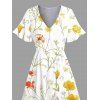 Robe de vacances mi-longue fendue à imprimé floral et feuilles - Jaune XXL | US 14