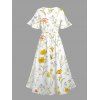 Robe de vacances mi-longue fendue à imprimé floral et feuilles - Jaune XXL | US 14