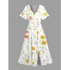 Robe de vacances mi-longue fendue à imprimé floral et feuilles - Jaune XXL | US 14