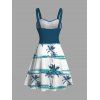 Robe de plage pour les vacances, imprimé cocotier, robe à ceinture froncée et colorblock - Paon Bleu XXXXXL | US 20