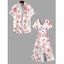 Vacation Couple Outfit Peach Blossom Floral Leaf Print Slit Dress and Shirt Set - Rose S | US 4