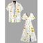 Vacation Couple Outfit Allover Leaf Flower Print Slit Dress and Shirt Set - Jaune S | US 4