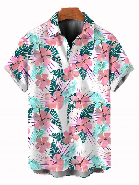 Chemise de plage pour homme à imprimé floral et feuilles, boutonnée