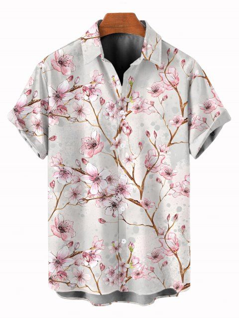 Chemise de vacances pour homme, imprimé floral de fleurs de pêcher, chemise boutonnée