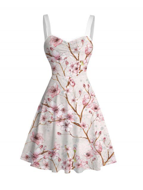 Robe de vacances à imprimé floral de fleurs de pêcher, robe froncée