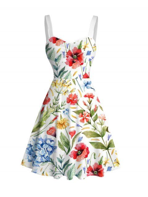 Robe de vacances à imprimé floral et feuilles colorées, froncée