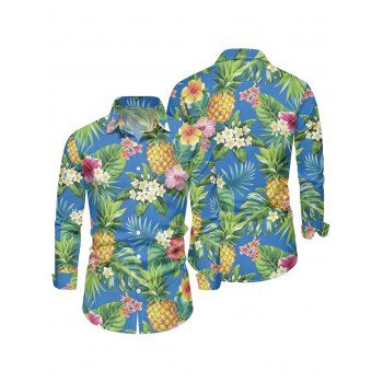 Men's Vacation Shirt Pineapple Floral Leaf Print Long Sleeve Shirt