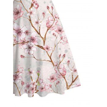 Vacation Dress Peach Blossom Floral Print Ruched Dress