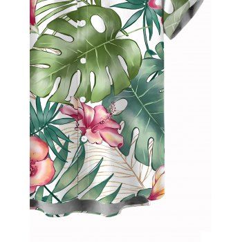 Vacation Couple Outfit Tropical Floral Leaf Print Ruched Dress and Shirt Set