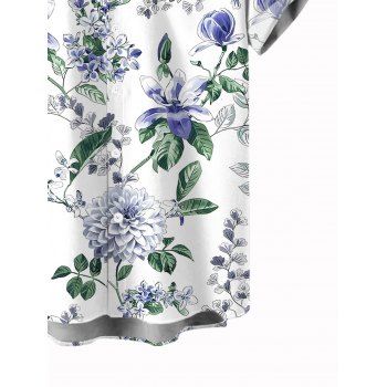 Couple Outfit for Vacation Floral Leaf Print Ruched Dress and Shirt Set